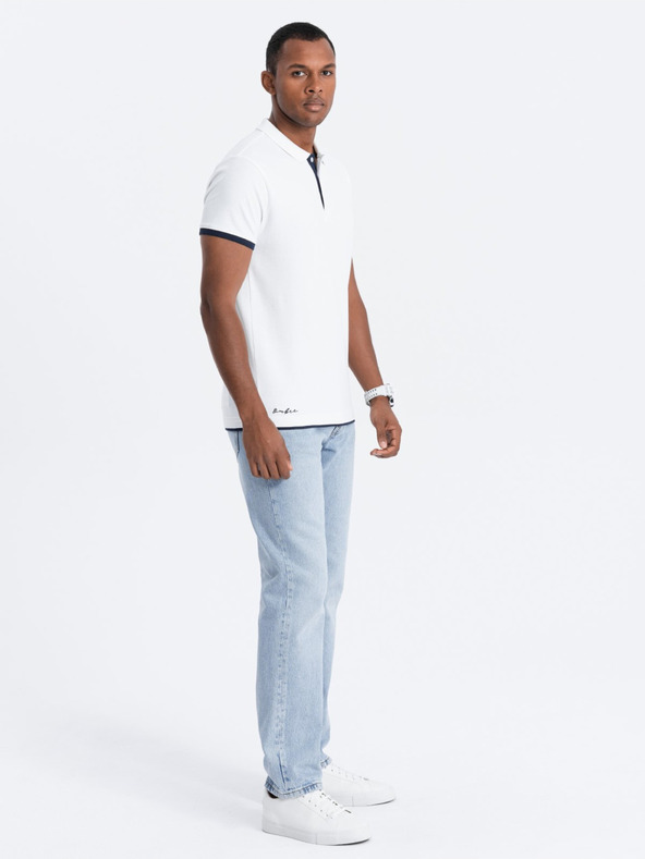 Ombre Clothing Tricou polo alb pentru bărbați Ombre Clothing