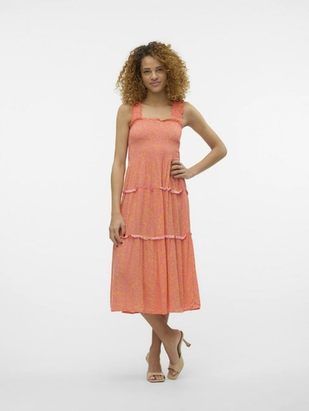 Vero Moda Rochie midi cu flori roz și portocaliu pentru femei Vero Moda Menny