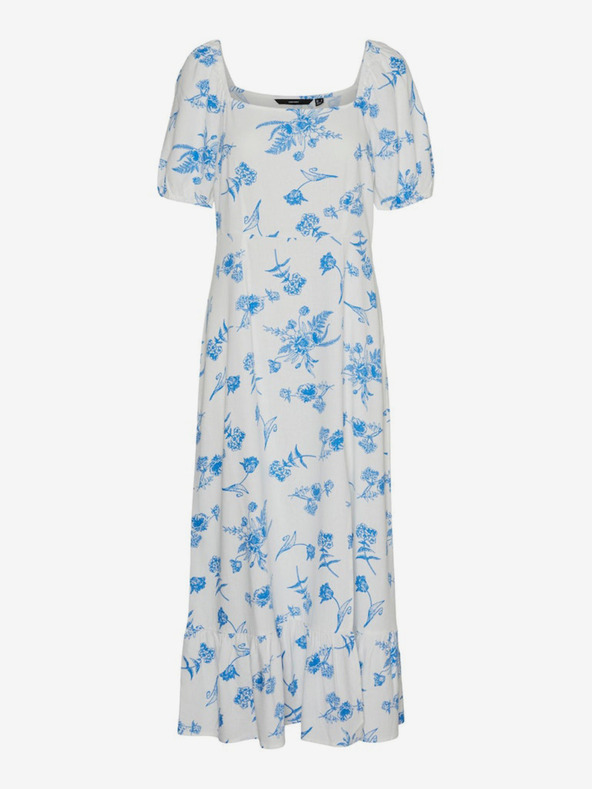 Vero Moda Rochie maxi cu flori albe și albastre din in pentru femei Vero Moda Mymilo