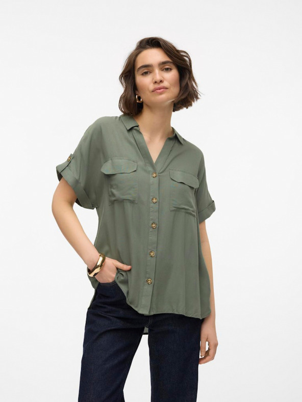 Vero Moda Cămașă verde Vero Moda Bumpy pentru femei