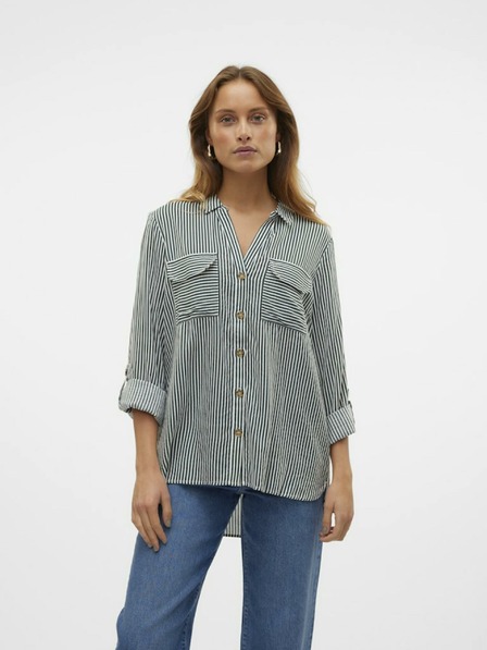 Vero Moda Cămașă cu dungi albe și verzi Vero Moda Bumpy pentru femei
