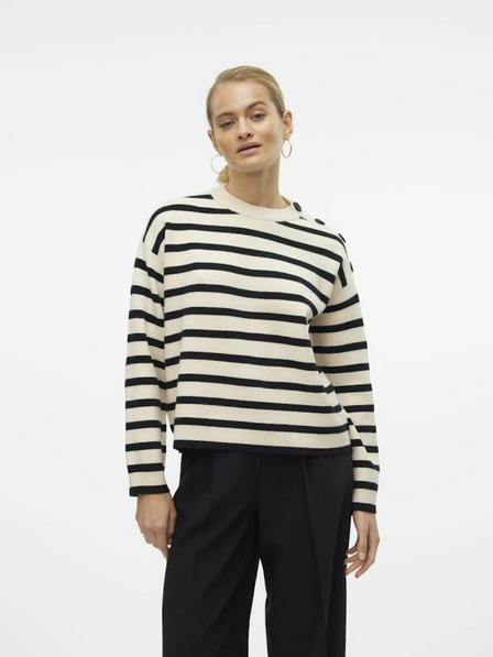 Vero Moda Pulover cu dungi pentru femei Vero Moda Saba negru și bej