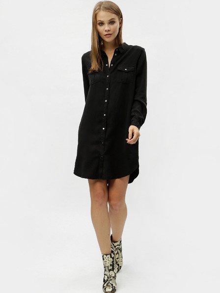 Vero Moda Rochie cămașă neagră pentru femei cu buzunare VERO MODA Silla