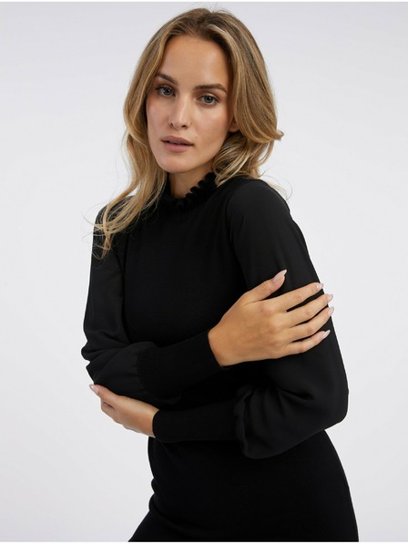 Orsay Rochie neagră tricot cu mâneci pentru femei ORSAY