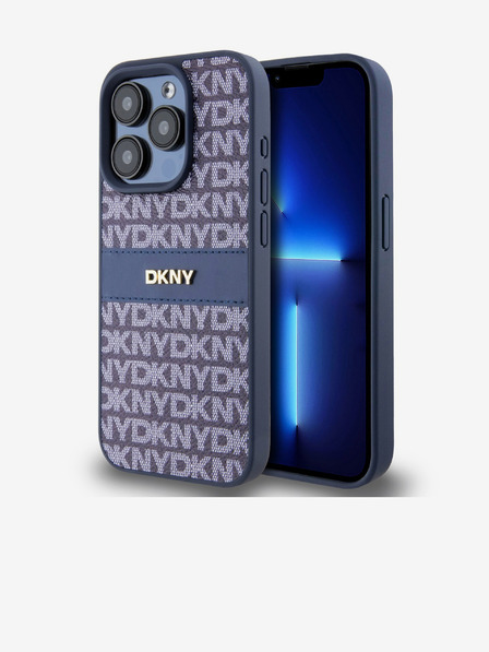 DKNY Piele PU Repeat Pattern Tonal Stripe Back Cover pentru iPhone 15 Pro albastru DKNY