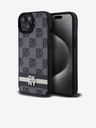 DKNY PU Leather Checkered Pattern și Stripe Back Cover pentru iPhone 15 negru DKNY