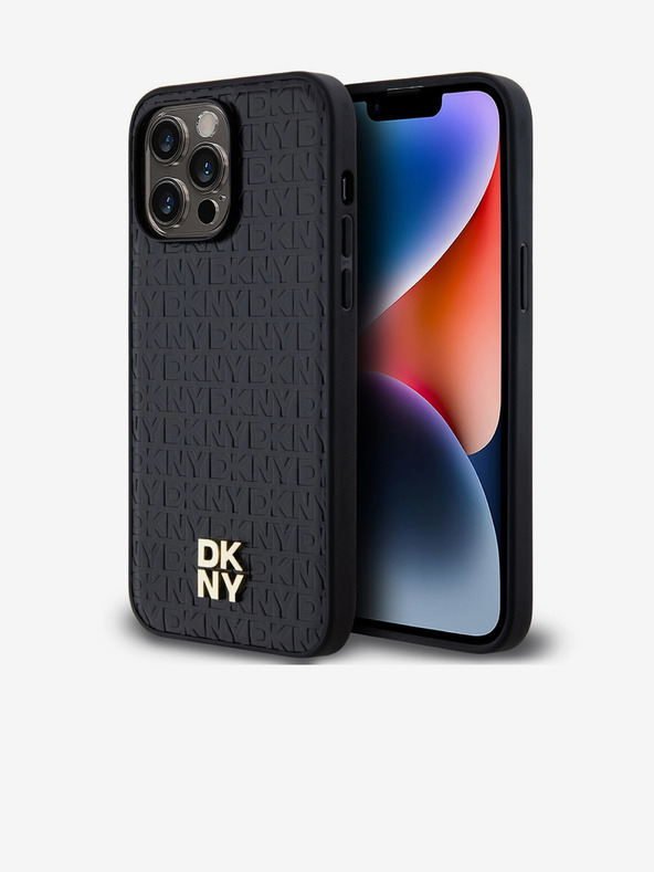 DKNY PU piele Repeat Pattern Stack Logo Magsafe Back Cover pentru iPhone 13 Pro Max negru DKNY