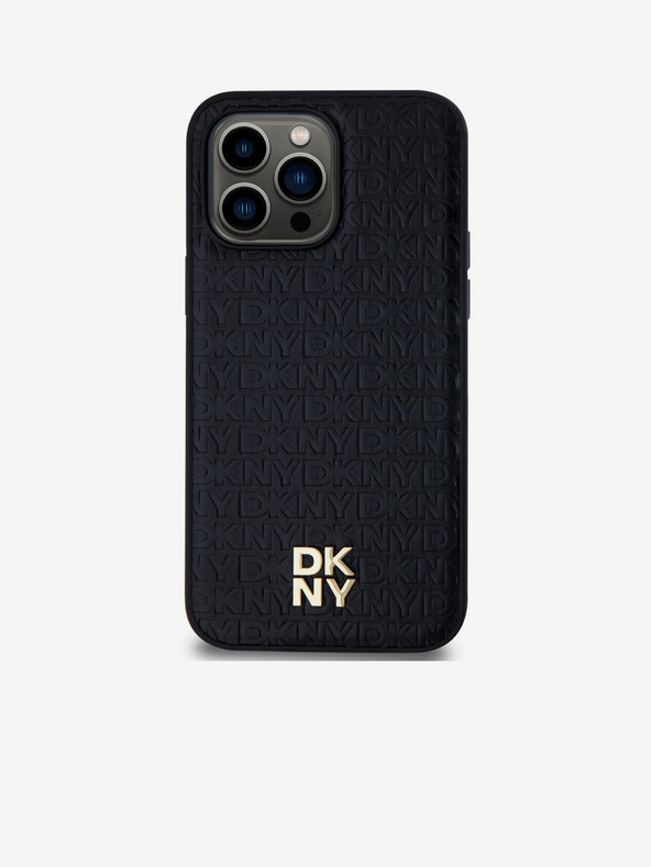 DKNY PU piele Repeat Pattern Stack Logo Magsafe Back Cover pentru iPhone 13 Pro Max negru DKNY