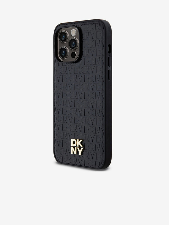 DKNY PU piele Repeat Pattern Stack Logo Magsafe Back Cover pentru iPhone 13 Pro Max negru DKNY