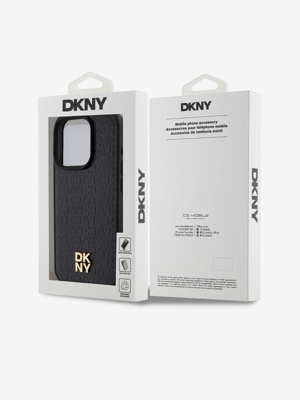 DKNY PU piele Repeat Pattern Stack Logo Magsafe Back Cover pentru iPhone 13 Pro Max negru DKNY