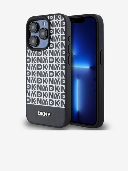 DKNY PU piele Repeat Pattern Bottom Stripe MagSafe Back Cover pentru iPhone 15 Pro Max negru DKNY
