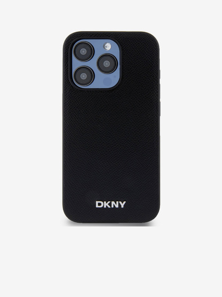 DKNY PU piele Silver Metal Logo Magsafe Back Cover pentru iPhone 15 Pro negru DKNY