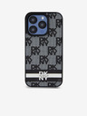 DKNY PU piele Checkered Model și Stripe Back Cover pentru iPhone 15 Pro negru DKNY