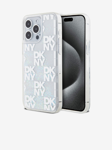 DKNY Liquid Glitter Checkered Pattern Back Cover pentru iPhone 15 Pro Max Transparent DKNY