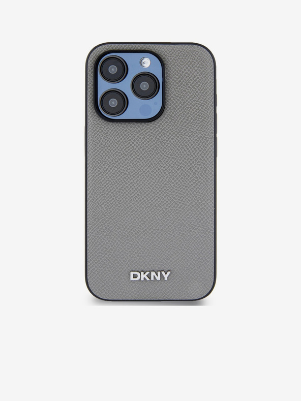 DKNY PU piele Silver Metal Logo Magsafe Back Cover pentru iPhone 15 Pro gri DKNY