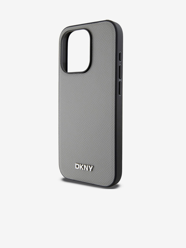 DKNY PU piele Silver Metal Logo Magsafe Back Cover pentru iPhone 15 Pro gri DKNY