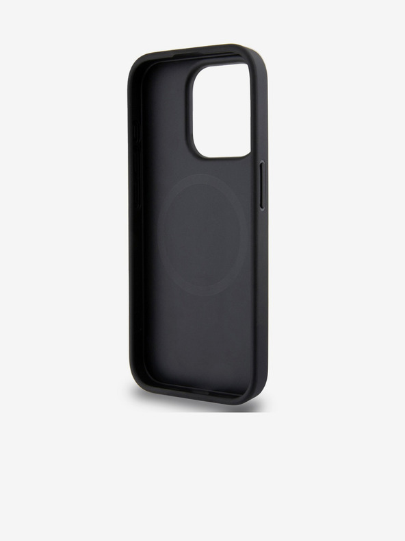 DKNY PU piele Silver Metal Logo Magsafe Back Cover pentru iPhone 15 Pro gri DKNY