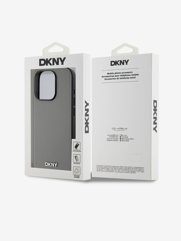 DKNY PU piele Silver Metal Logo Magsafe Back Cover pentru iPhone 15 Pro gri DKNY