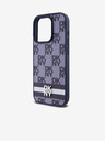 DKNY PU Leather Checkered Pattern și Stripe Back Cover pentru iPhone 15 Pro Max albastru DKNY