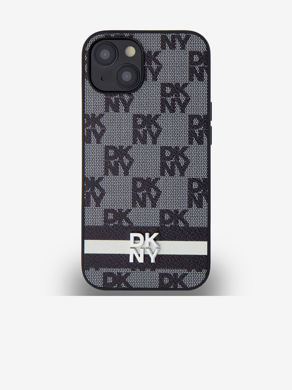 DKNY Husă spate din piele PU cu model în carouri și dungi pentru iPhone 13 negru DKNY