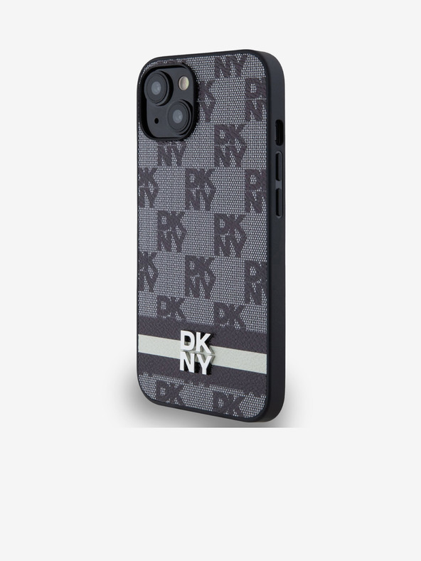 DKNY Husă spate din piele PU cu model în carouri și dungi pentru iPhone 13 negru DKNY