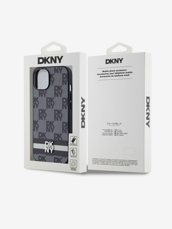 DKNY Husă spate din piele PU cu model în carouri și dungi pentru iPhone 13 negru DKNY
