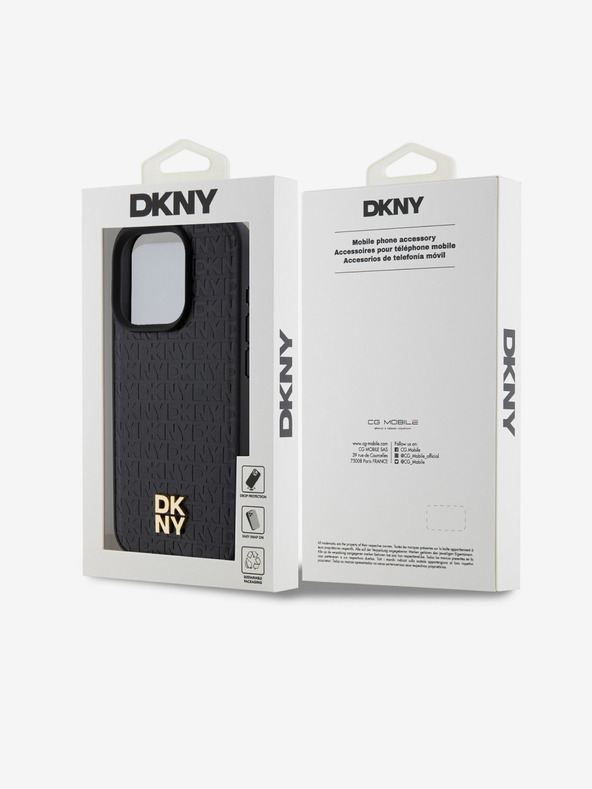 DKNY PU Leather Repeat Pattern Stack Logo Magsafe Back Cover pentru iPhone 13 Pro negru DKNY