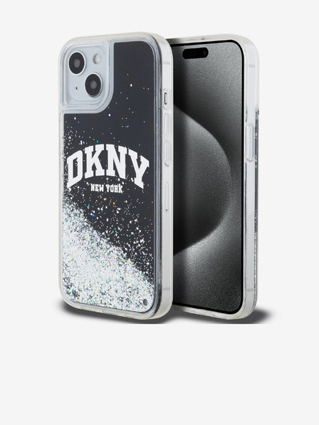 DKNY Liquid Glitter Arch Logo Back Cover pentru iPhone 15 negru DKNY
