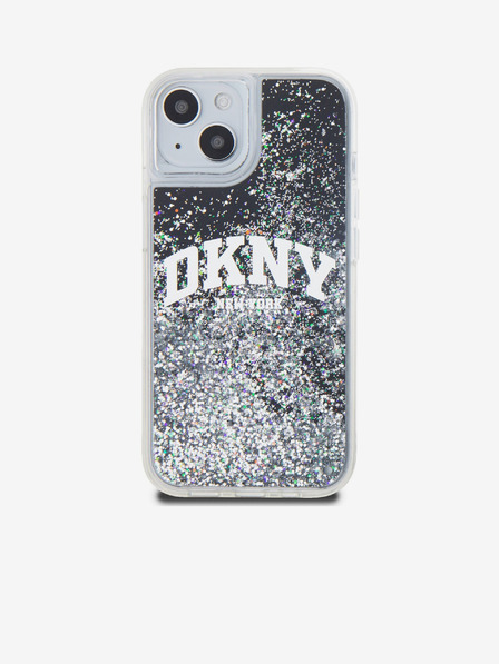 DKNY Liquid Glitter Arch Logo Back Cover pentru iPhone 15 negru DKNY