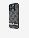 DKNY PU piele Checkered Pattern și Stripe Back Cover pentru iPhone 13 Pro negru DKNY