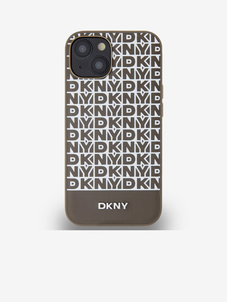 DKNY PU piele Repeat model de fund Stripe spate Cover pentru iPhone 13 Brown DKNY