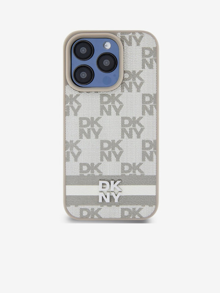 DKNY PU Leather Checkered Pattern și Stripe Back Cover pentru iPhone 13 Pro Max bej DKNY
