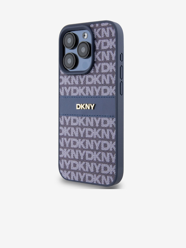 DKNY PU Leather Repeat Pattern Tonal Stripe Back Cover pentru iPhone 15 Pro Max albastru DKNY