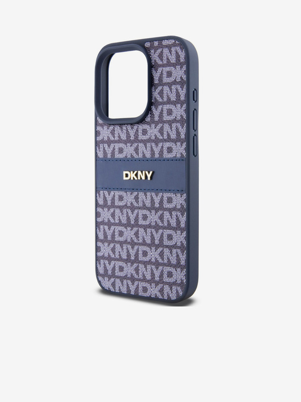 DKNY PU Leather Repeat Pattern Tonal Stripe Back Cover pentru iPhone 15 Pro Max albastru DKNY