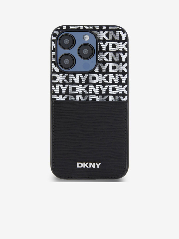 DKNY PU Leather Repeat Pattern Card Pocket Back Cover pentru iPhone 15 Pro negru DKNY