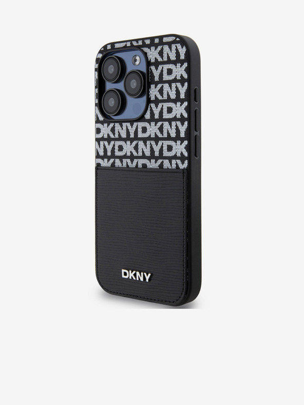 DKNY PU Leather Repeat Pattern Card Pocket Back Cover pentru iPhone 15 Pro negru DKNY