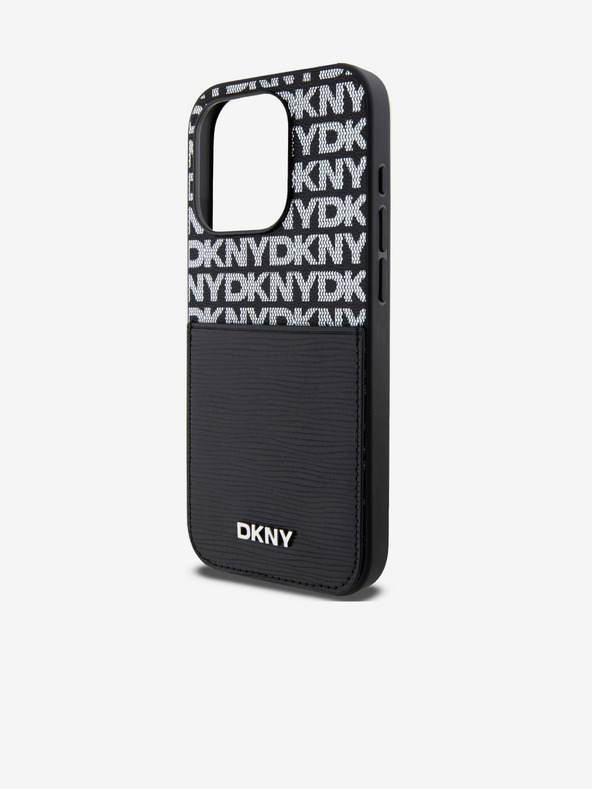 DKNY PU Leather Repeat Pattern Card Pocket Back Cover pentru iPhone 15 Pro negru DKNY
