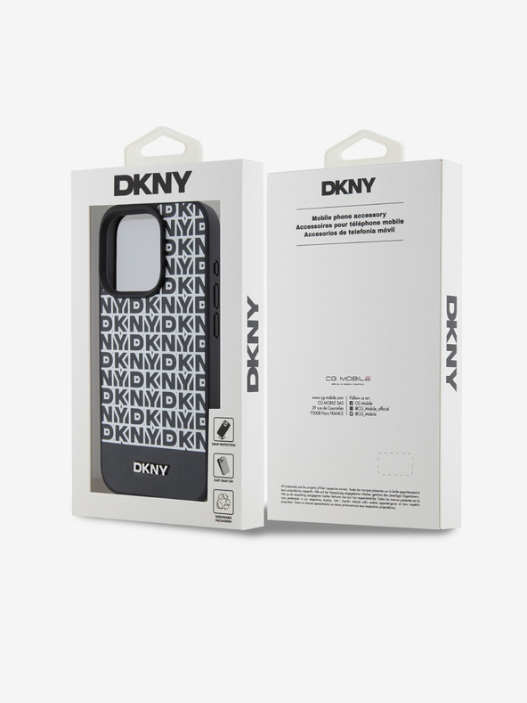DKNY PU piele Repeat Pattern Bottom Stripe MagSafe Back Cover pentru iPhone 13 Pro Max negru DKNY