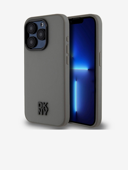 DKNY PU piele Stack Logo Magsafe Back Cover pentru iPhone 15 Pro gri DKNY