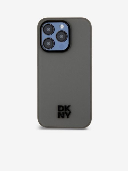 DKNY PU piele Stack Logo Magsafe Back Cover pentru iPhone 15 Pro gri DKNY