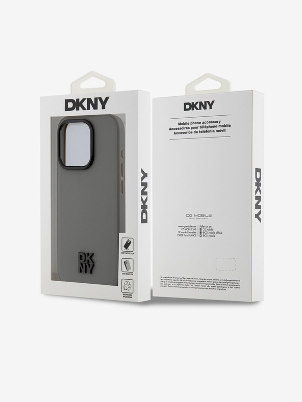 DKNY PU piele Stack Logo Magsafe Back Cover pentru iPhone 15 Pro gri DKNY
