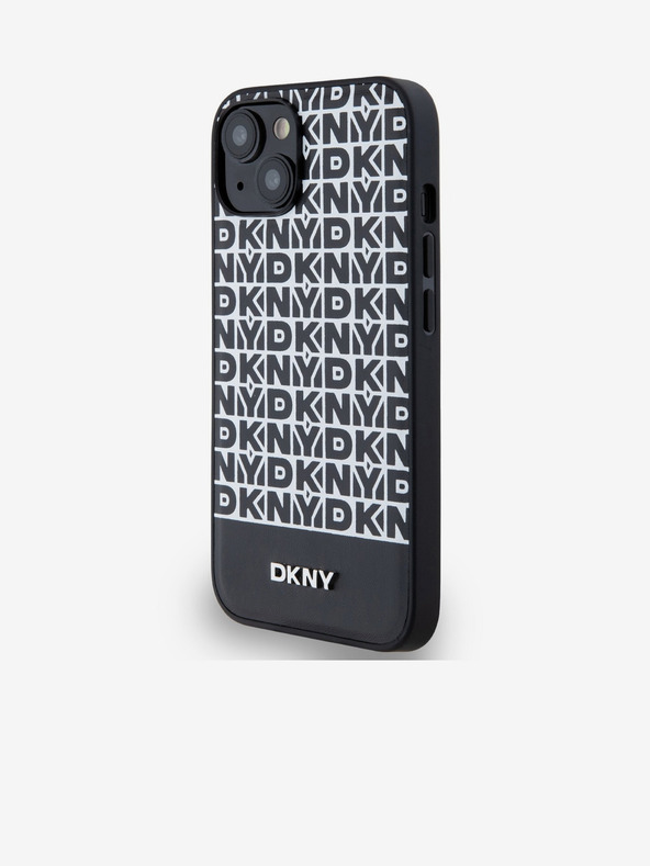 DKNY PU Leather Repeat Pattern Bottom Stripe MagSafe Back Cover pentru iPhone 14 negru DKNY