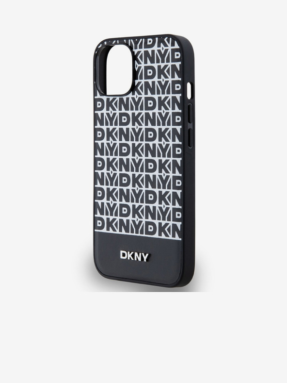 DKNY PU Leather Repeat Pattern Bottom Stripe MagSafe Back Cover pentru iPhone 14 negru DKNY