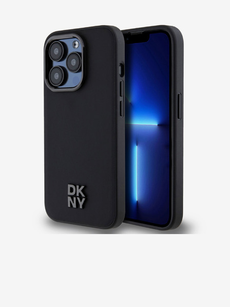 DKNY PU piele Stack Logo Magsafe Back Cover pentru iPhone 15 Pro negru DKNY