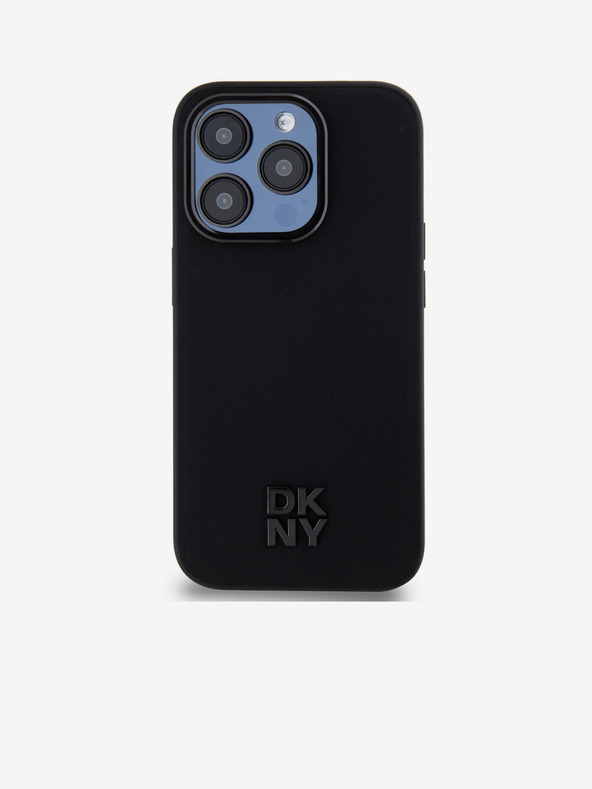 DKNY PU piele Stack Logo Magsafe Back Cover pentru iPhone 15 Pro negru DKNY