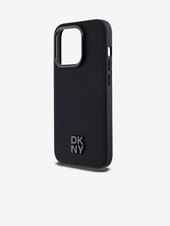 DKNY PU piele Stack Logo Magsafe Back Cover pentru iPhone 15 Pro negru DKNY
