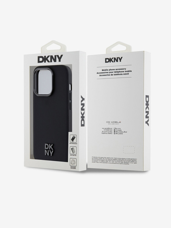 DKNY PU piele Stack Logo Magsafe Back Cover pentru iPhone 15 Pro negru DKNY