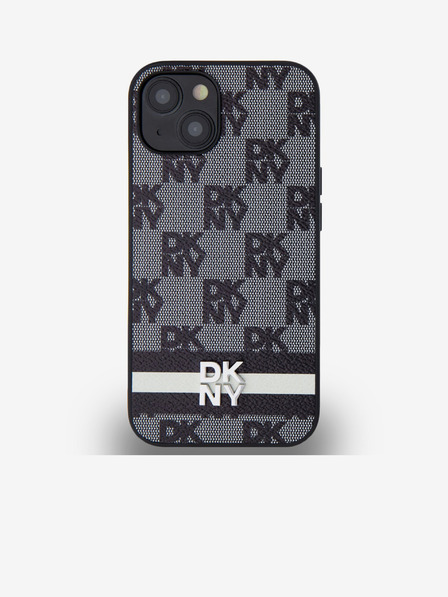 DKNY PU Leather Checkered Pattern și Stripe Back Cover pentru iPhone 14 negru DKNY