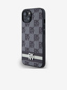 DKNY PU Leather Checkered Pattern și Stripe Back Cover pentru iPhone 14 negru DKNY