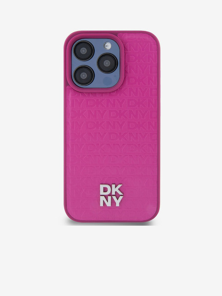 DKNY PU piele Repeat Pattern Stack Logo Magsafe Back Cover pentru iPhone 15 Pro roz DKNY